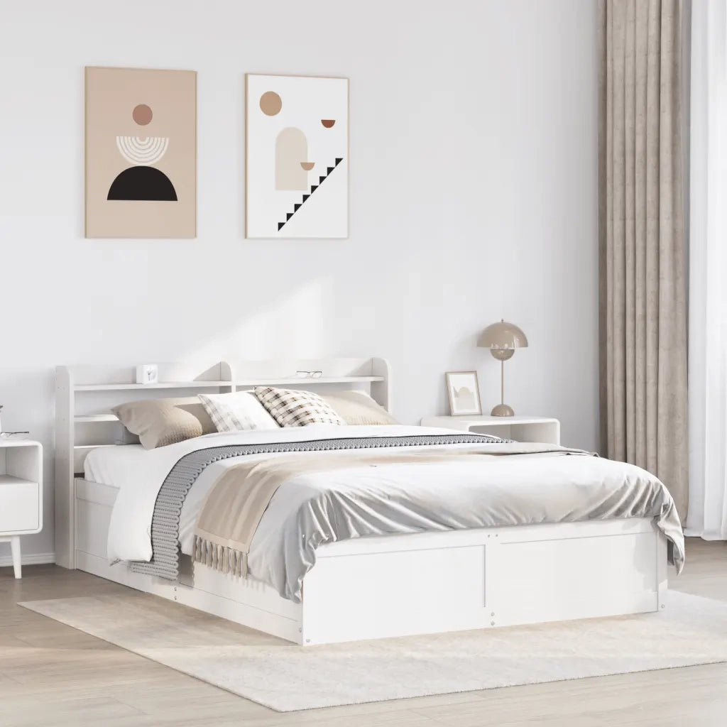vidaXL Giroletto con Testiera Bianco 140x190 cm in Legno Massello Pino