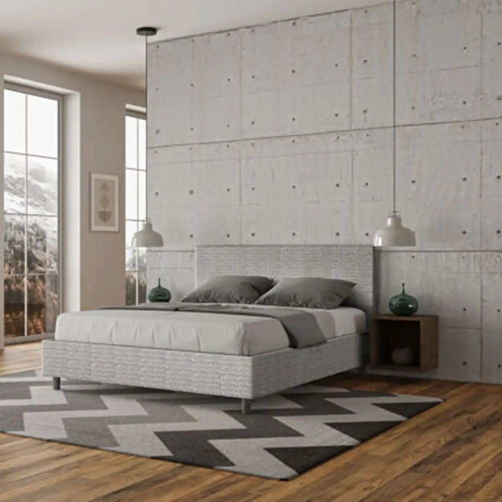 Letto matrimoniale con rete imbottito 160x210 tessuto Aragona 1 bianco Adele