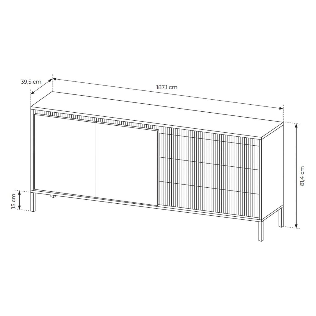 Madia Hatone, Credenza 3 Cassetti, 187x40x81h cm Beige