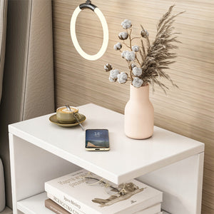 Comodino bianco loft per camera da letto o soggiorno, moderno, 50 cm