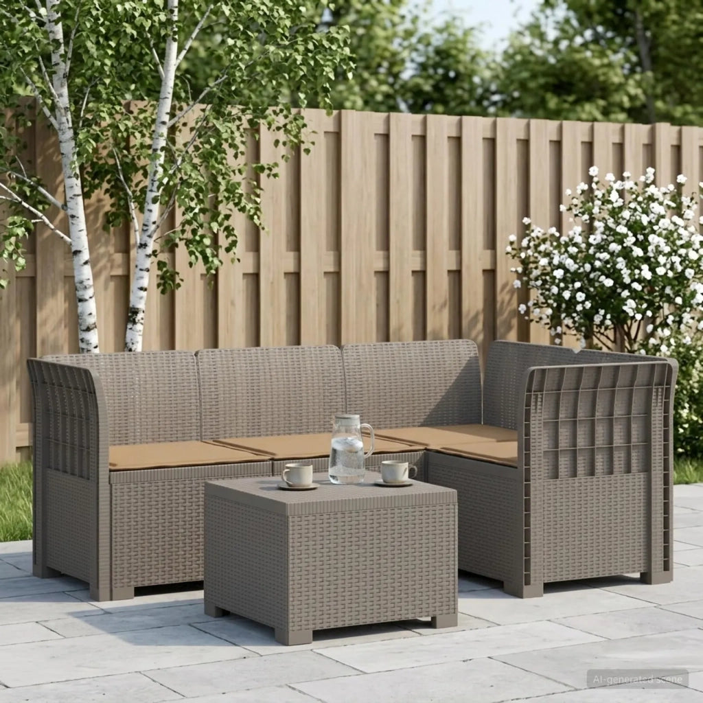 Divano da giardino 4 posti con cuscini aspetto rattan PP 3444012
