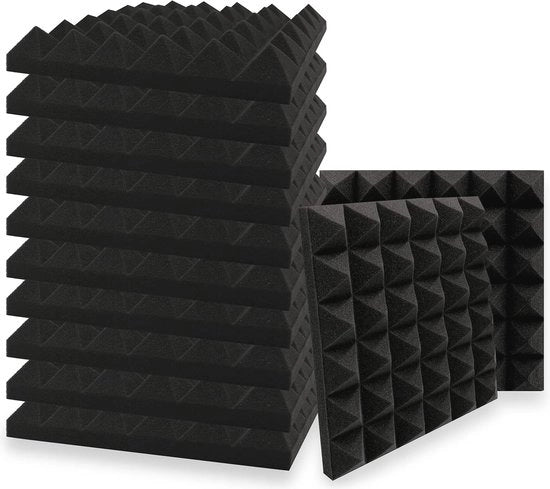 Pannelli di parete acustici 12 pezzi - Blocchi piramidali d'assorbimento del suono accessori - 30x30x5 cm - Nero