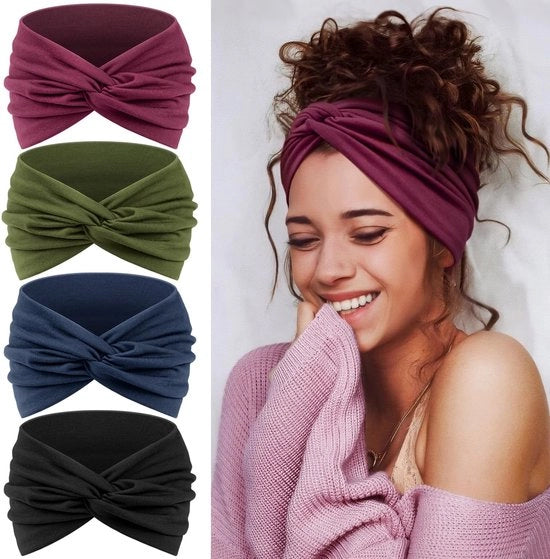 Fascia per capelli - 4 pezzi - Fascia capelli ampie per donne - Fascia elastica per capelli - Fascia tulipano vintage - Materiale soffice e resistente al vento - Presa ottimale - Fascia per capelli
