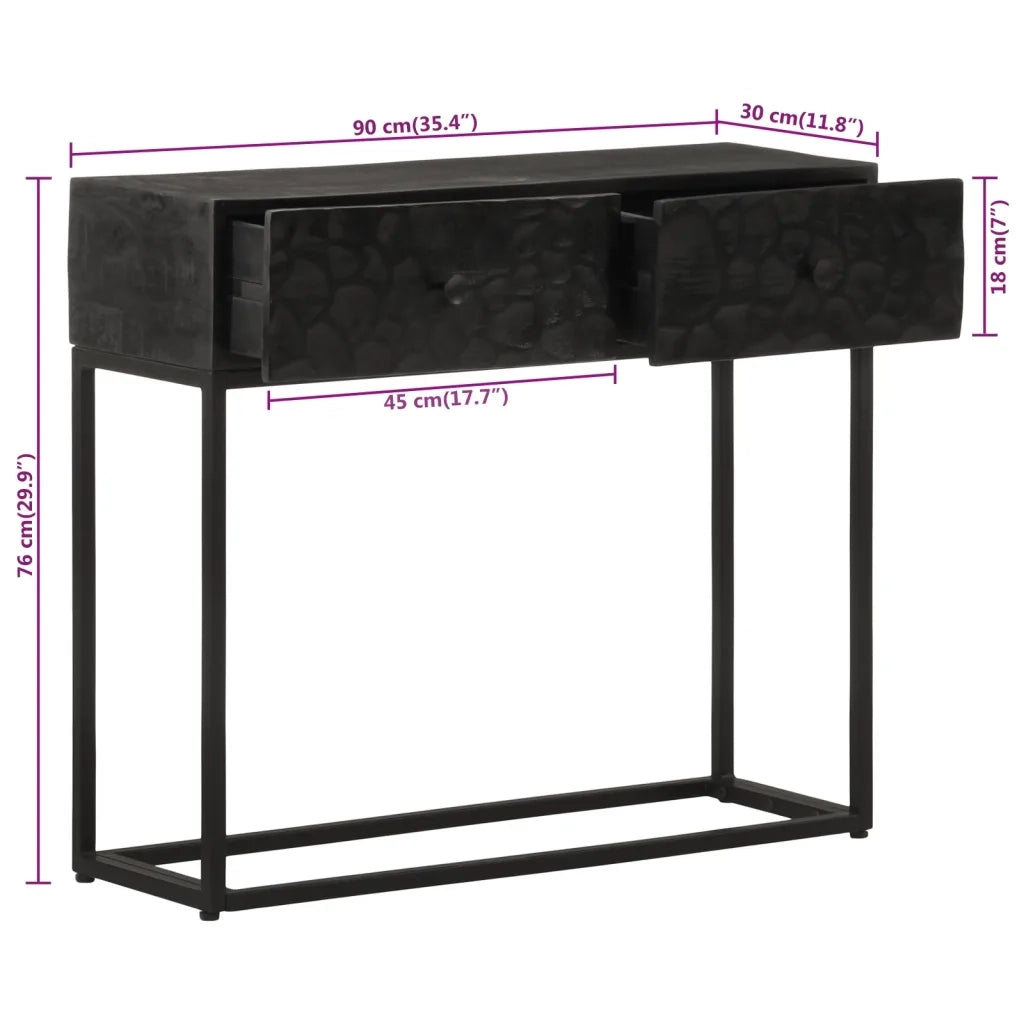 Tavolo Consolle Nero 90x30x76cm Legno Massello di Mango e Ferro