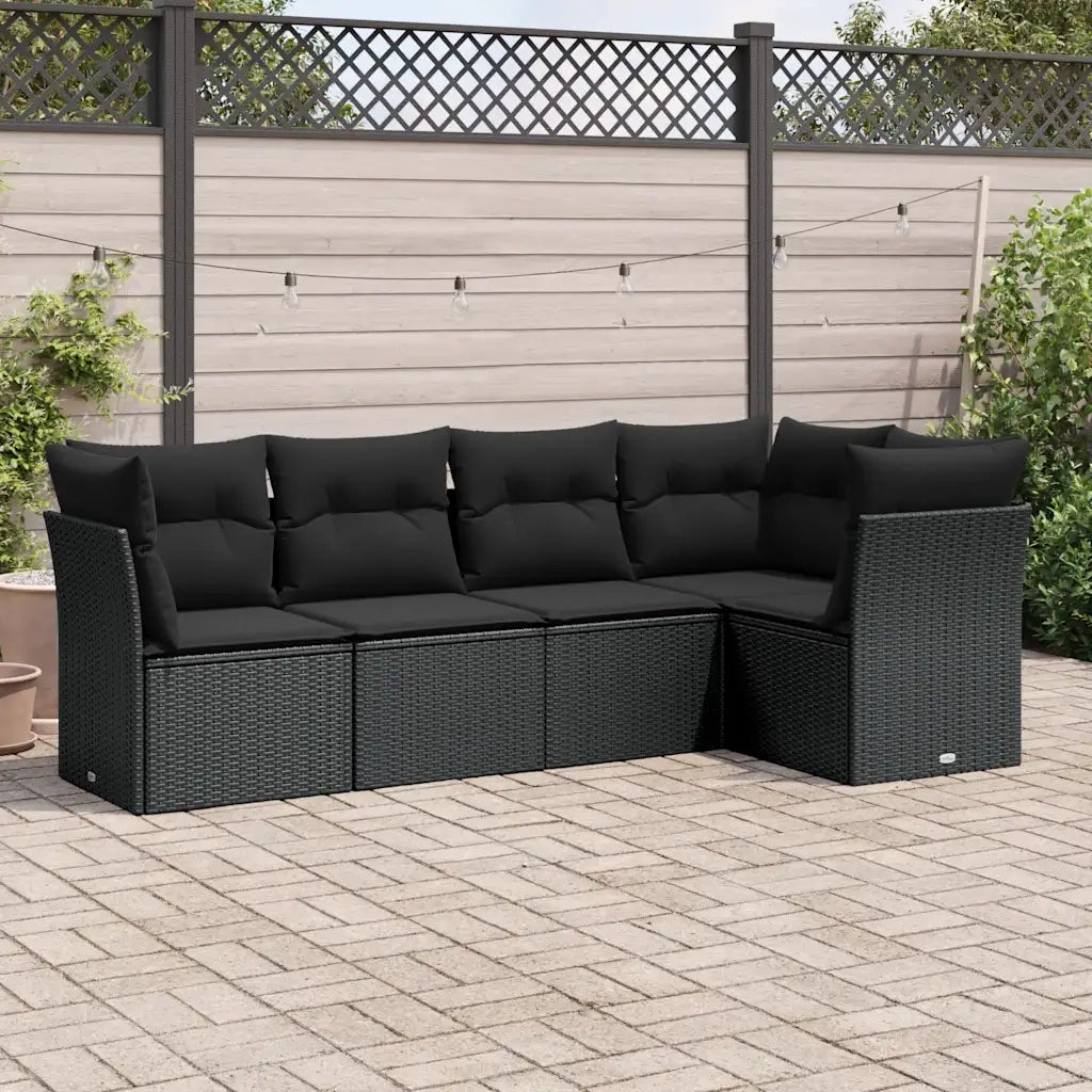 Set Divani da Giardino 5 pz | Set Salotto da Giardino con Cuscini in Polyrattan Nero