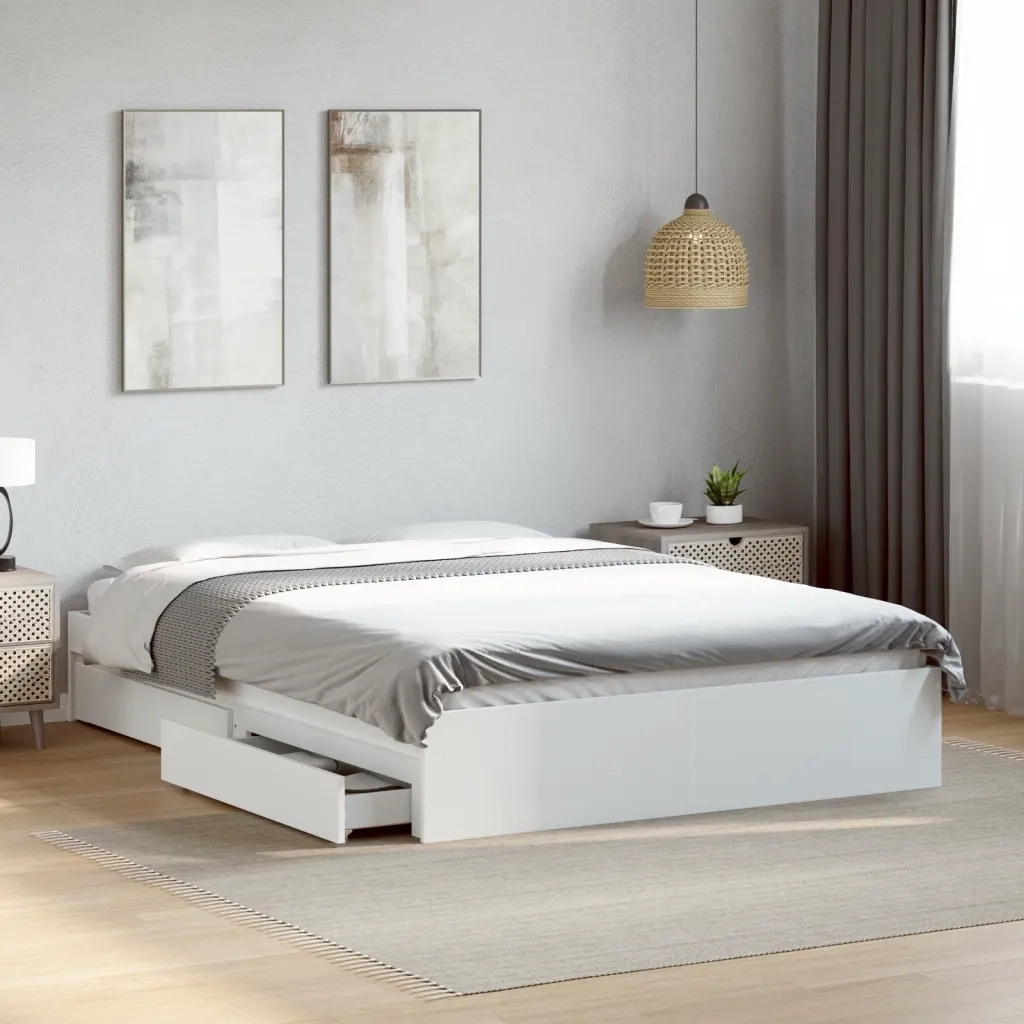 Giroletto con Cassetti-Struttura Letto con contenitore Bianco 135x190 cm in Legno Multistrato 979688