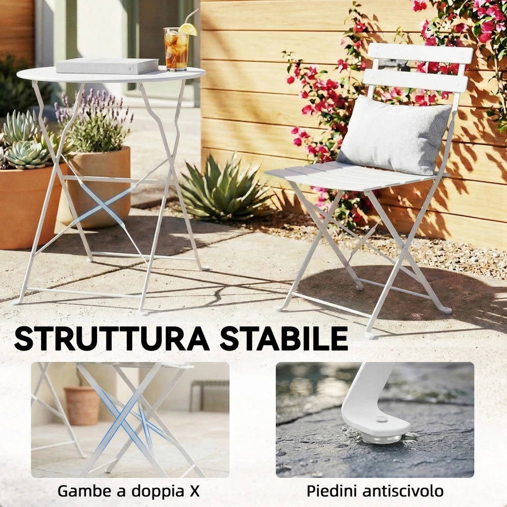 Set Sedie e Tavolo da Giardino Pieghevole ¨C zephmum ¨C 2 Pezzi, Bianco