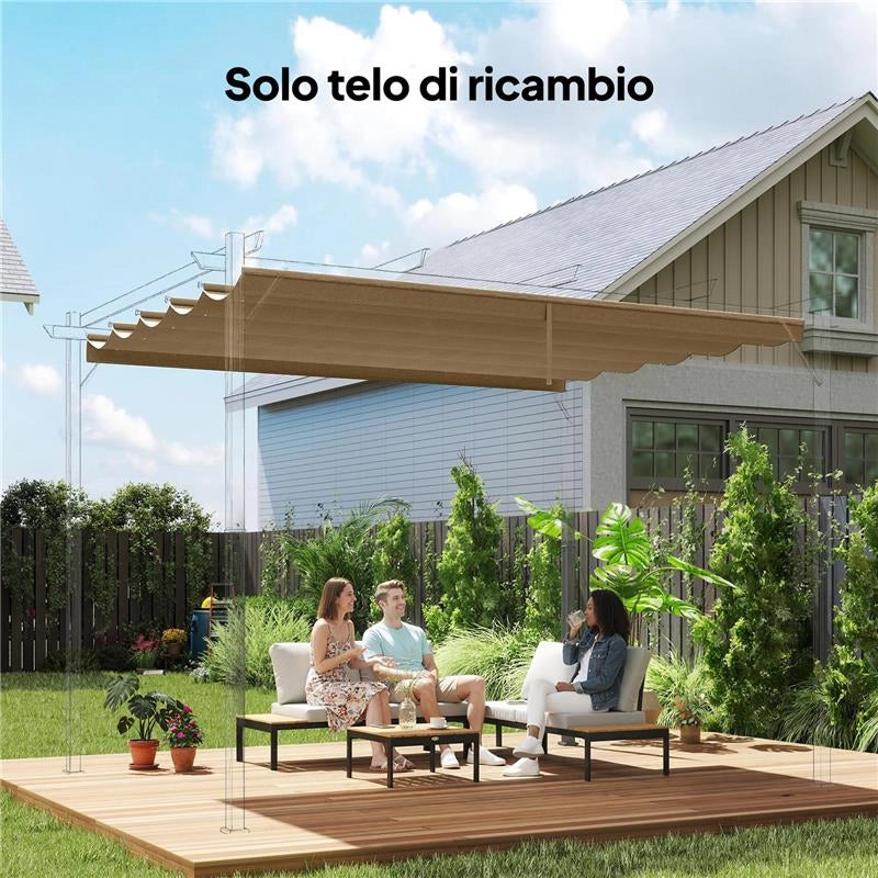 TETTO PER GAZEBO PERGOLA CON 10 FORI DI DRENAGGIO IN POLIESTERE, 350X260 CM, PER PERGOLA 4X3M, MARRONE CHIARO