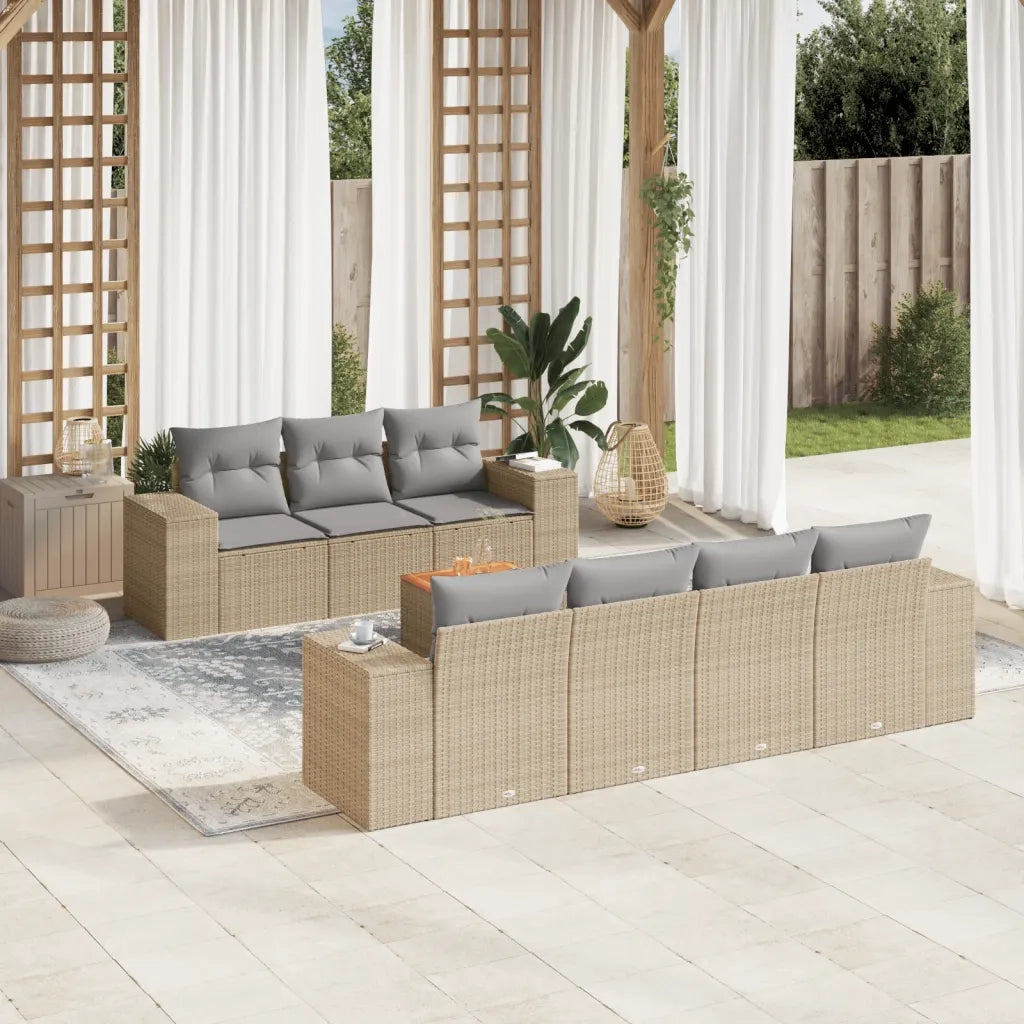 Set Divano da Giardino 8 pz con Cuscini Beige in Polyrattancod mxl 111426