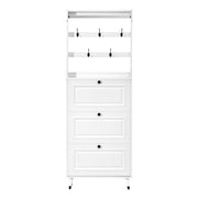 Mobile da ingresso con 3 ante a ribalta; 6 ganci e asta; per scarpe e abiti; bianco; 66 Ã— 17 Ã— 180 cm