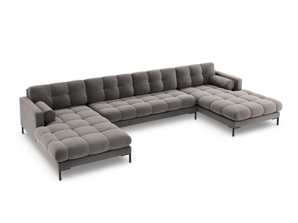 Cosmopolitan Design - Divano panoramico "Bali" 7 posti in velluto grigio chiaro 