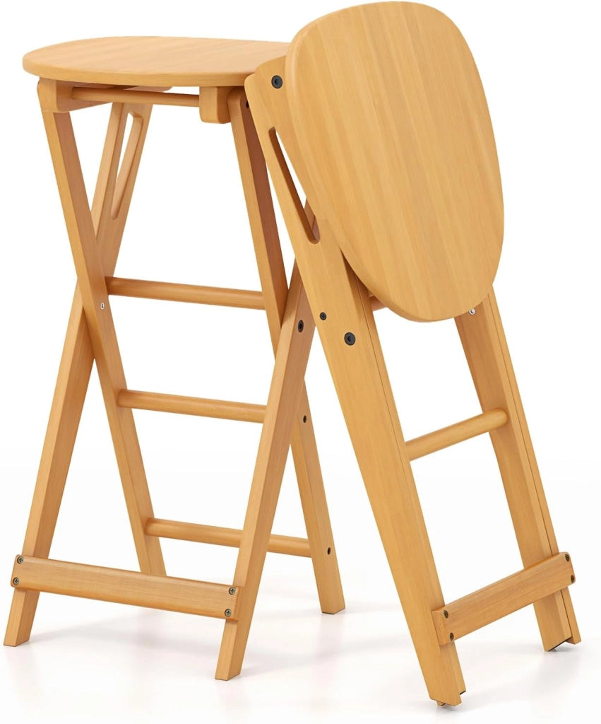 Set di 2 sgabelli pieghevoli alti in bamb, leggeri e portatili con poggiapiedi e sedile ampio, adatti per bar, cucina o penisola, 36 x 33 x 61 cm