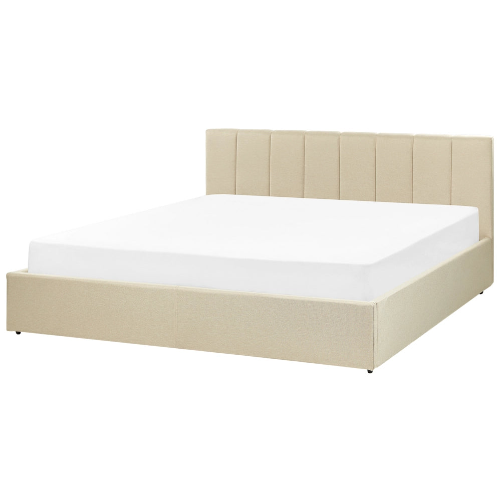Letto contenitore Rivestimento in tessuto beige 180 x 200 cm con testiera a doghe