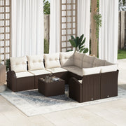 Set di divano da giardino  9 Pezzi con cuscini Marrone in Polyrattan