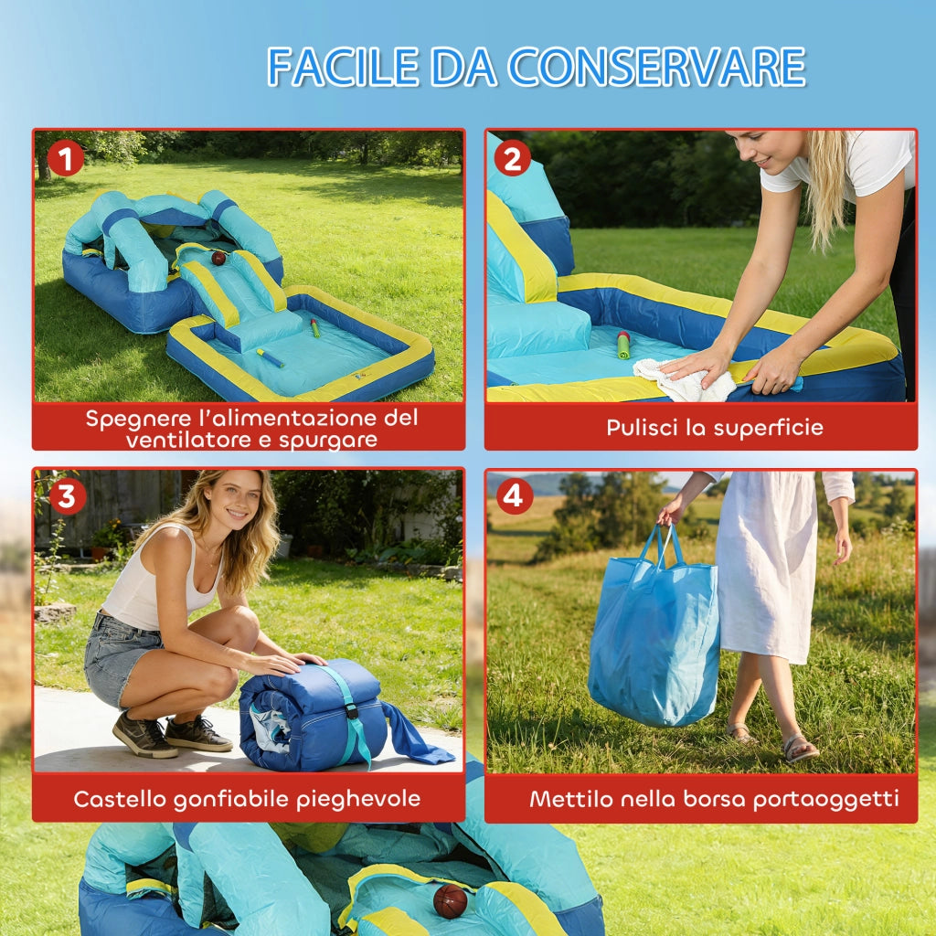 Castello Gonfiabile Bambini con Scivolo e Trampolino ¨C zephmum ¨C Blu 3-8 Anni