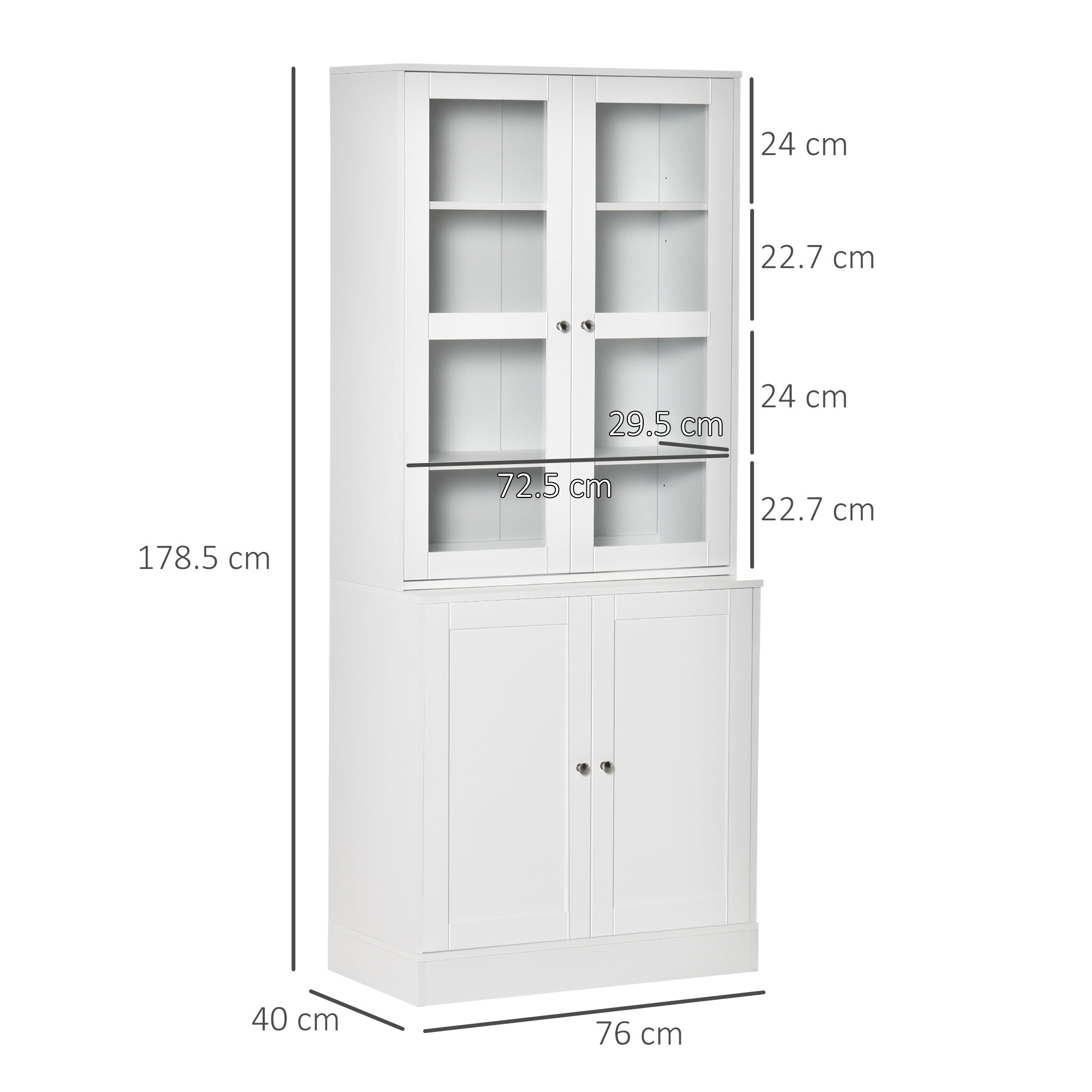 Mobile Libreria Chiusa 76x40x178,5 cm con Vetrina e Armadietto Inferiore in MDF Bianco
