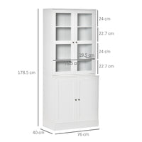 Mobile Libreria Chiusa 76x40x178,5 cm con Vetrina e Armadietto Inferiore in MDF Bianco