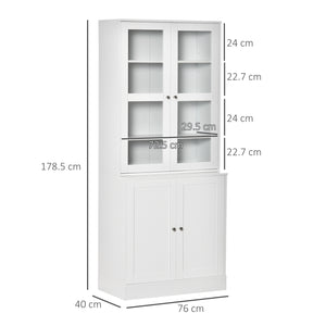 Mobile Libreria Chiusa 76x40x178,5 cm con Vetrina e Armadietto Inferiore in MDF Bianco
