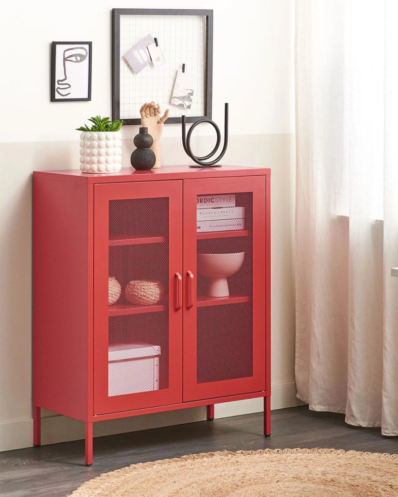 Armadio da Ufficio in Metallo Rosso 2 Ante con chiusura con Chiavi Design Industriale Home Office