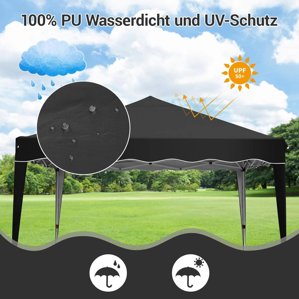 Gazebo Pieghevole 3x3 Impermeabile con 4 PCS Sacchi di Sabbia, UV 50+ 4 Pareti Laterali, Tenda da Campeggio, Giardino, Festival e Feste Nero