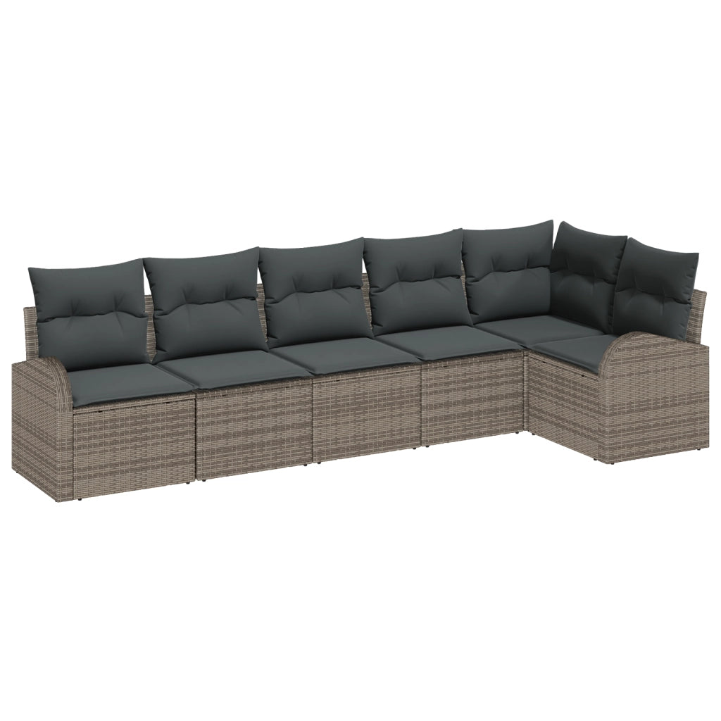 Set di Divani da Giardino da 6 Pezzi con Cuscini Rattan Sintetico Grigio