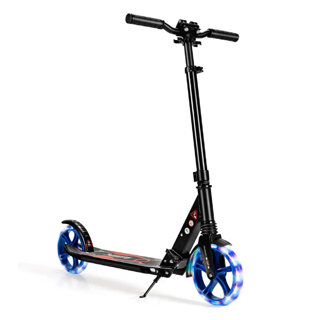 Aluminum Folding Kick Scooter with LED Wheels for Adults and Kids-Black
