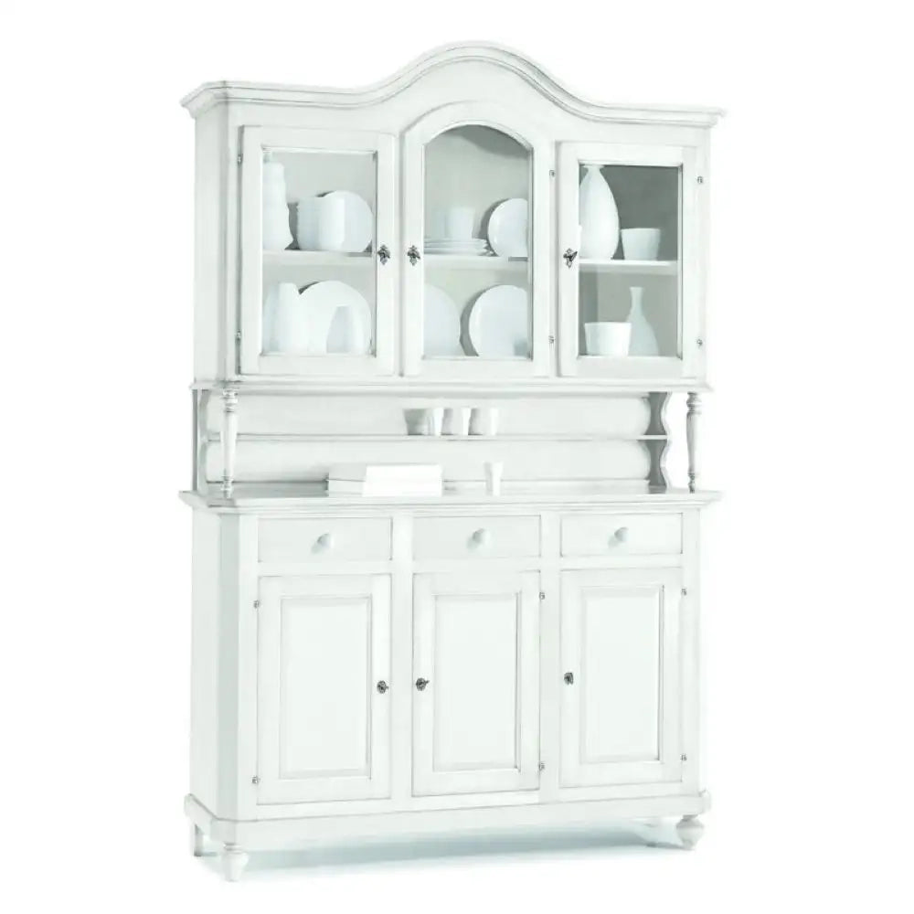 Cristalliera 8 ante 4 cassetti, in stile classico in legno e mdf con rifinitura in noce bianca 196x43x218 H