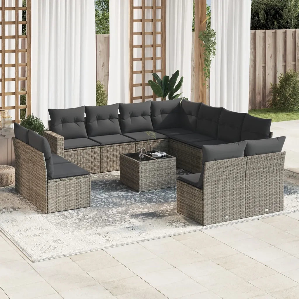 Set Divani da Giardino 12 pz con Cuscini Grigio in Polyrattan 3251477