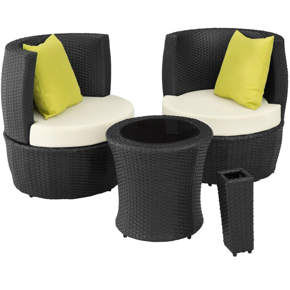 Set di mobili da giardino in vimini sintetico nero a 2 posti 2108086