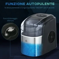 Macchina del Ghiaccio Autopulente da 9 Cubetti in 6-12 Minuti, in PP e Acciaio Inox, 24.2x35.3x33 cm, Nera