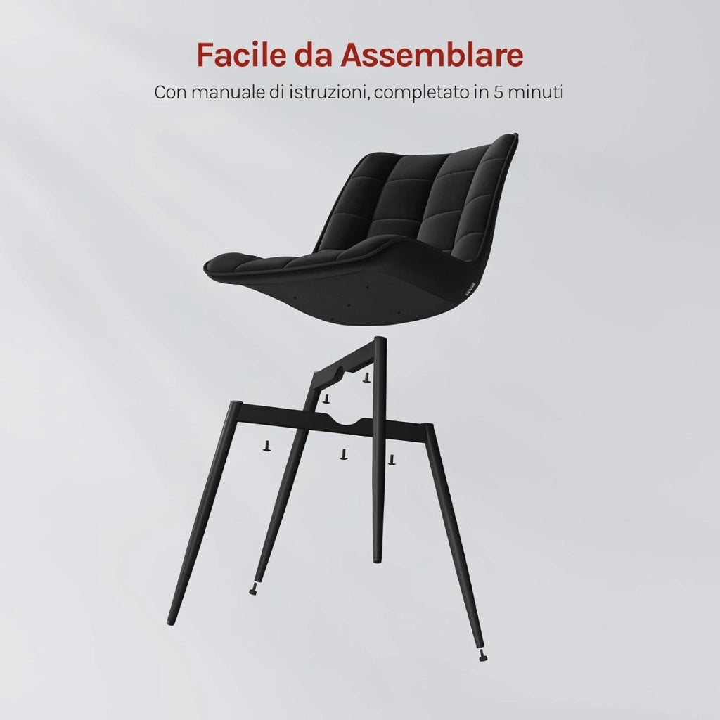 BH142sz-6 Sedie Sala da Pranzo Design Retrò Sgabello Imbottito con Rivestimento in Velluto Nero 6 Pezzi