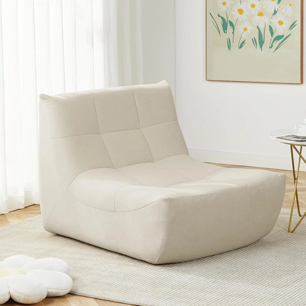 Poltrona Imbottita da Terra, Pouf Poltrona con Schienale, Sfoderabile, per Soggiorno, Camera da Letto, Balcone, 98x84x73 cm, in Spugna, Beige, 0033XXY
