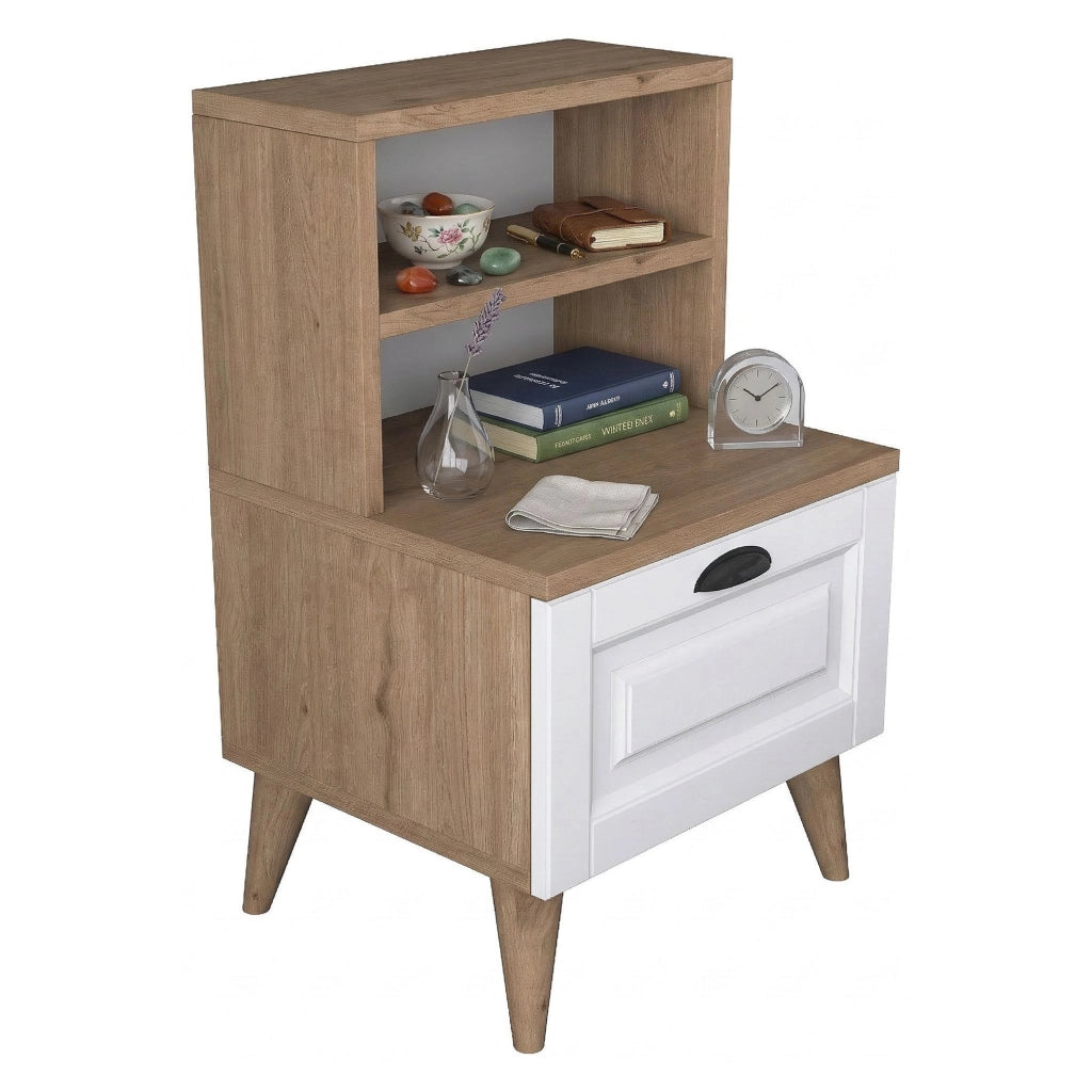 Salassa, Comodino un Cassetto, 45x40x74h cm Marrone Rovere