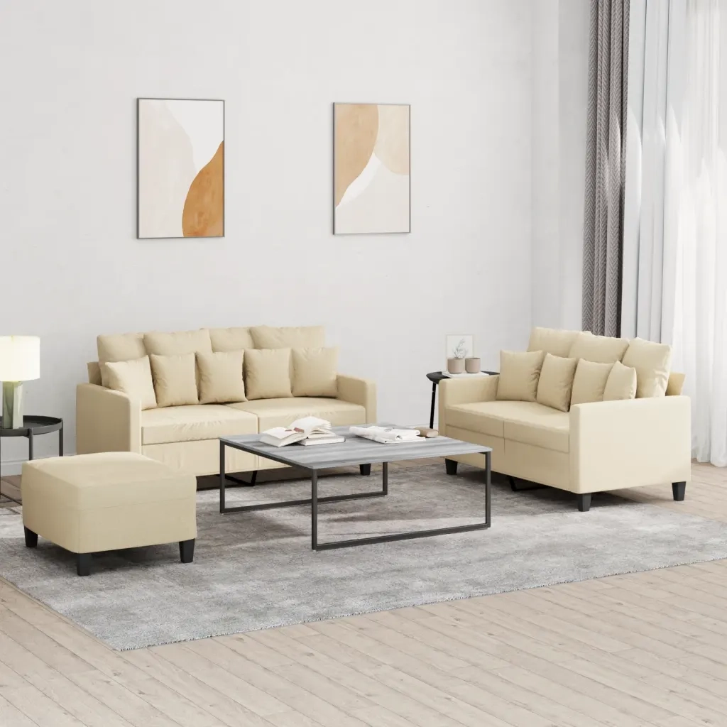 vidaXL Set di Divani 3 pz con Cuscini Crema in Tessuto