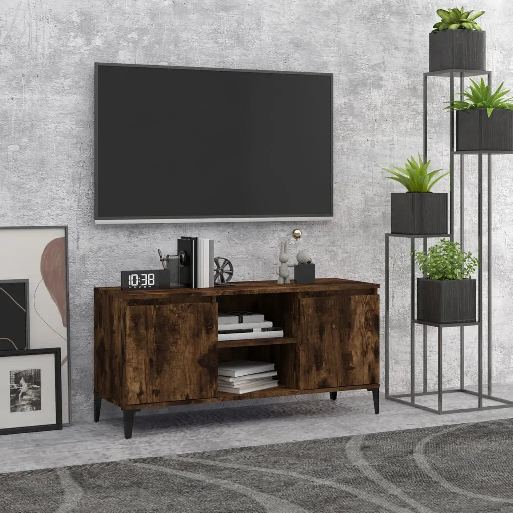 Mobile TV con Gambe-Credenza TV-Console TV in Metallo Rovere Fumo 103,5x35x50 cm