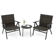 Set bistro da 3 pezzi per patio con schienale e seduta in rattan, Set conversazioni con tavolino rotondo per balcone Grigio-Set mobili da esterno