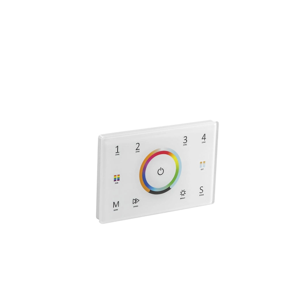 WALLPAD RF2,4G CONTROLLO RGB E RGBW E RGB+CCT 4 ZONE 5 CANALI 230V COLLEGABILE CON DMX512 12X8X3,7CM