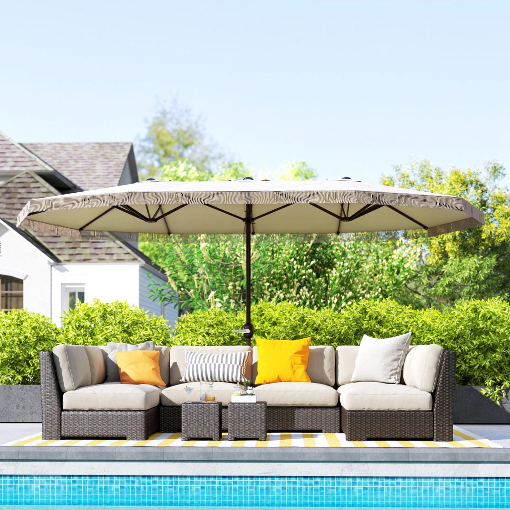 Parasole da giardino rettangolare doppio ¨C zephmum ¨C crema 4.5x2.65x2.6 m
