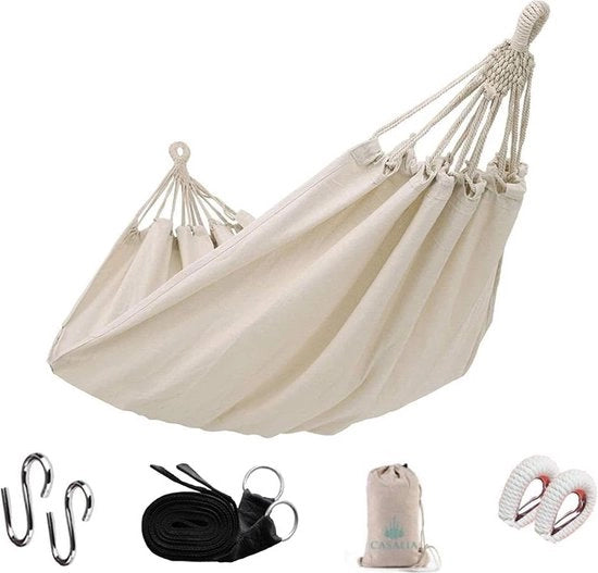 Hangmat in cotone premium - esterno per giardino e tenda - set per campeggio e sacchetto