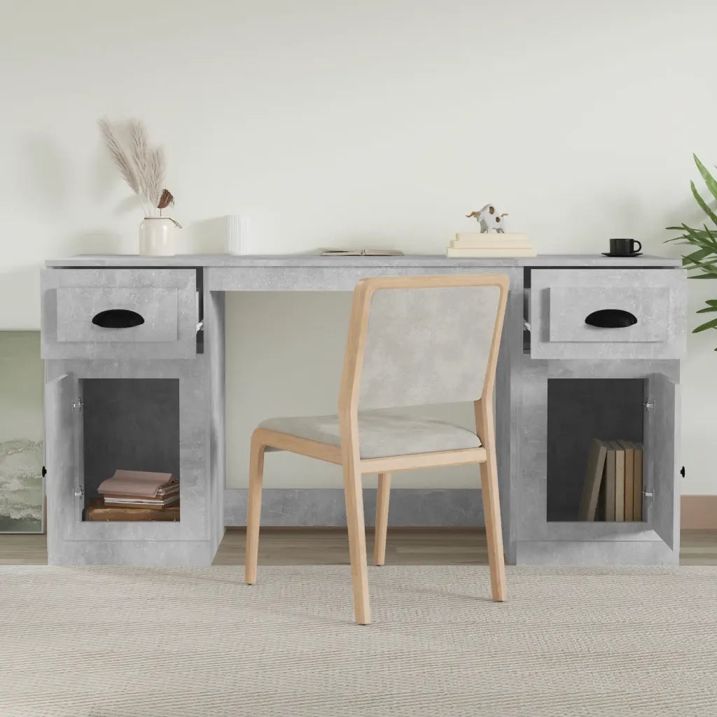 Scrivania | Tavolo da Ufficio con Armadietto Grigio Cemento in Legno Multistrato