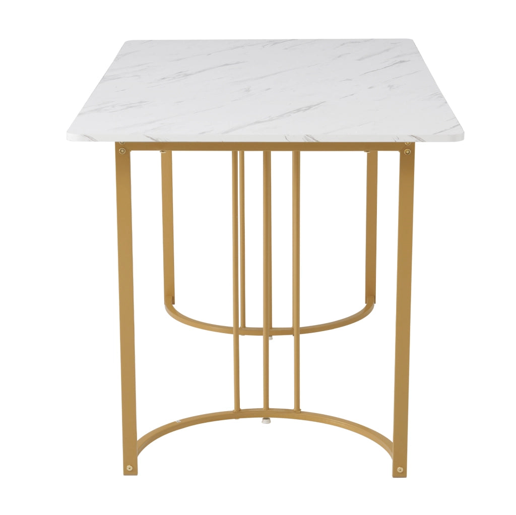 Tavolo da pranzo 140x80 cm effetto marmo bianco e oro