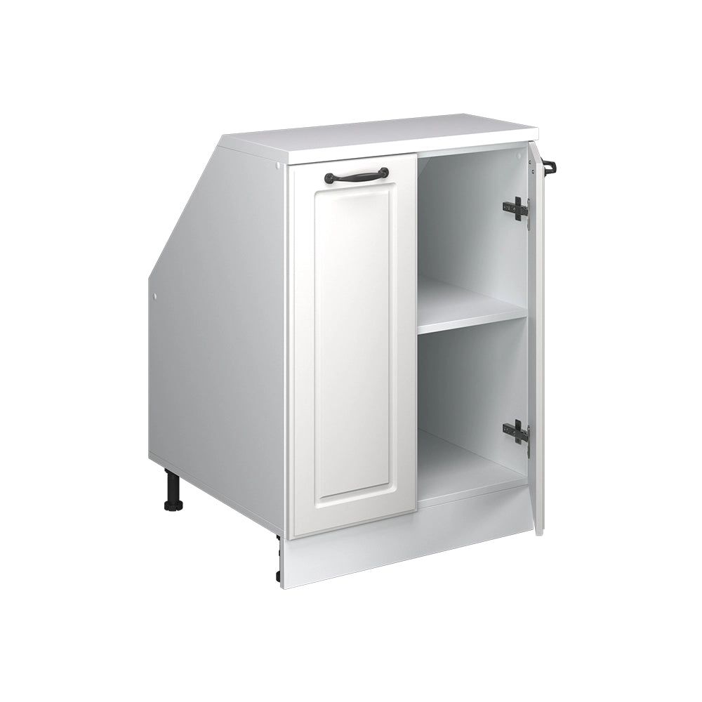 Mobile cucina sottotetto R-Line Bianco rustico/Bianco 60 cm con 2 porte, carcassa 60 cm profondità Vicco