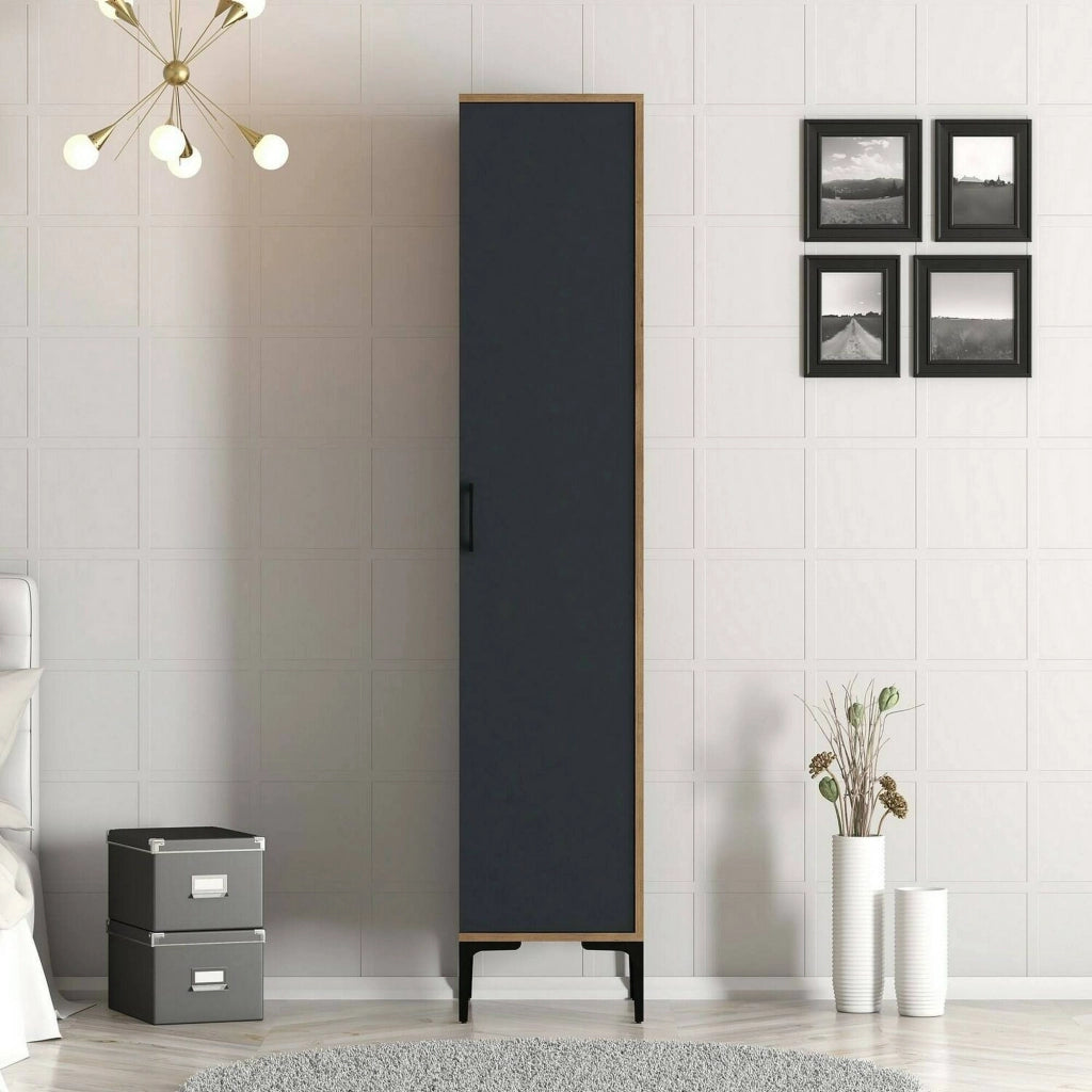 Giusta, Armadio Multiuso 1 Anta 4 Ripiani, 40x48h201\.5h cm Nero Antracite