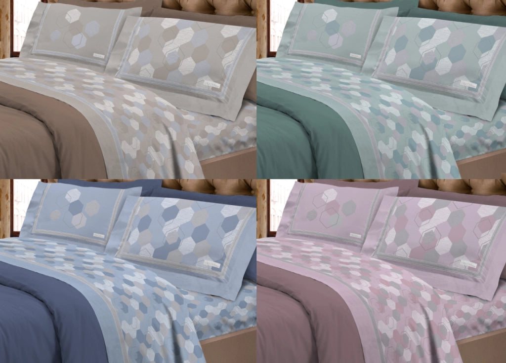 Completo Lenzuola Letto Calda Flanella 100% Cotone Disegno Bologna - Singolo - Beige