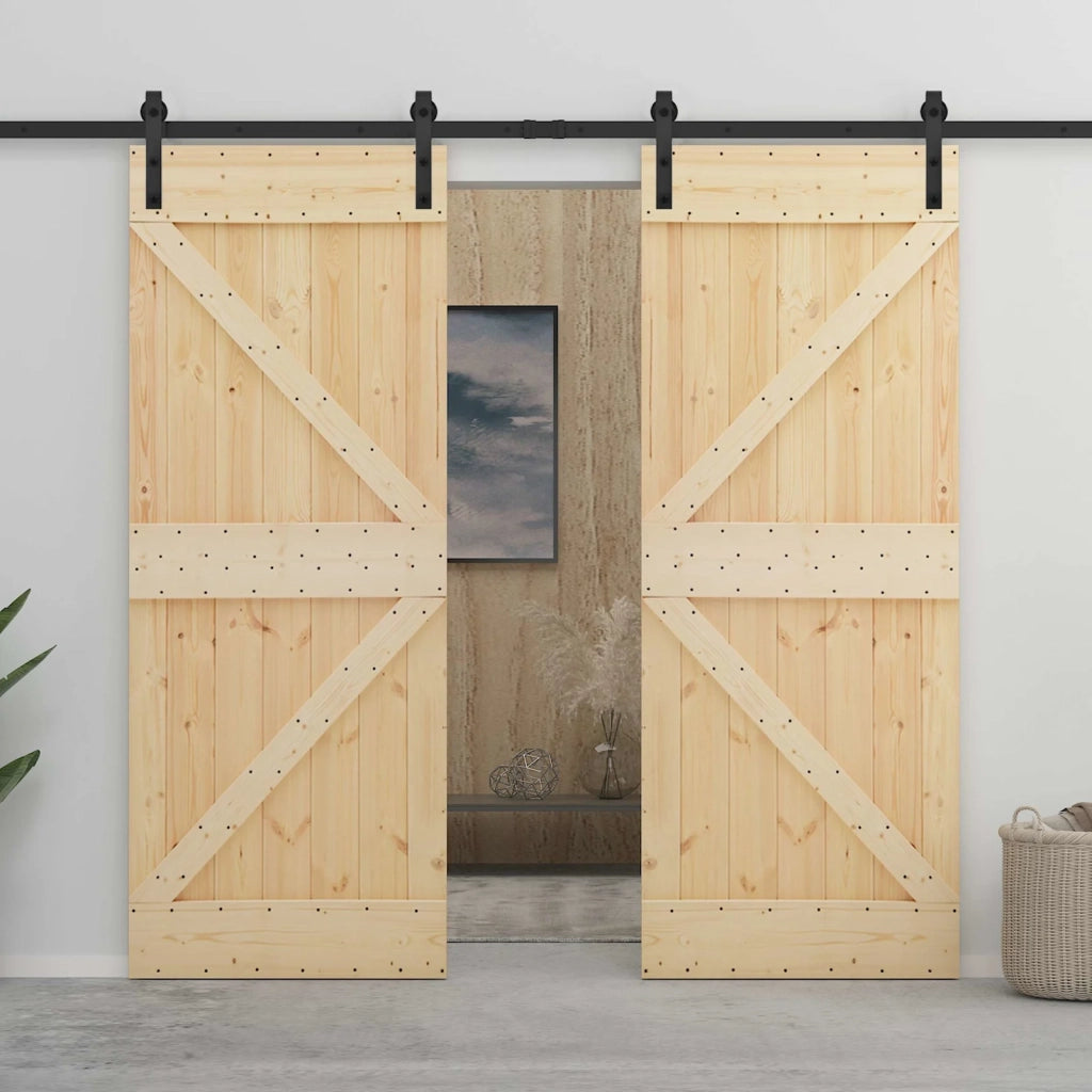 Porta scorrevole Naturale e Nero 80 x 210 cm 3444856