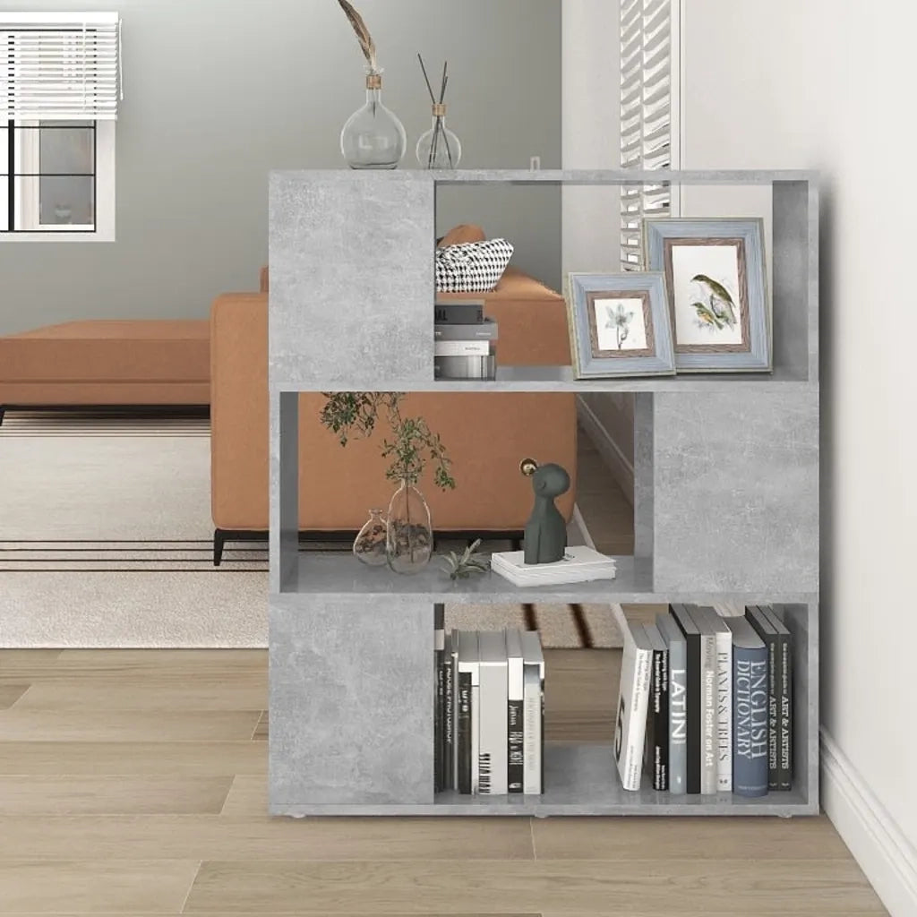 Libreria Divisorio-Scaffale per Libri-Mobile di Stoccaggio Grigio Cemento 80x24x94 cm in Truciolato