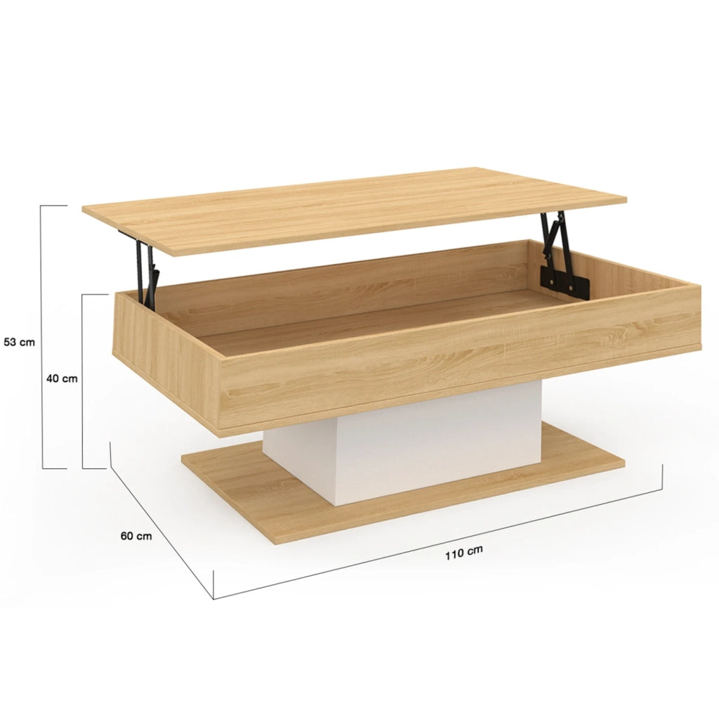 IDMarket - Tavolino rettangolare alzabile EDEN in legno e bianco
