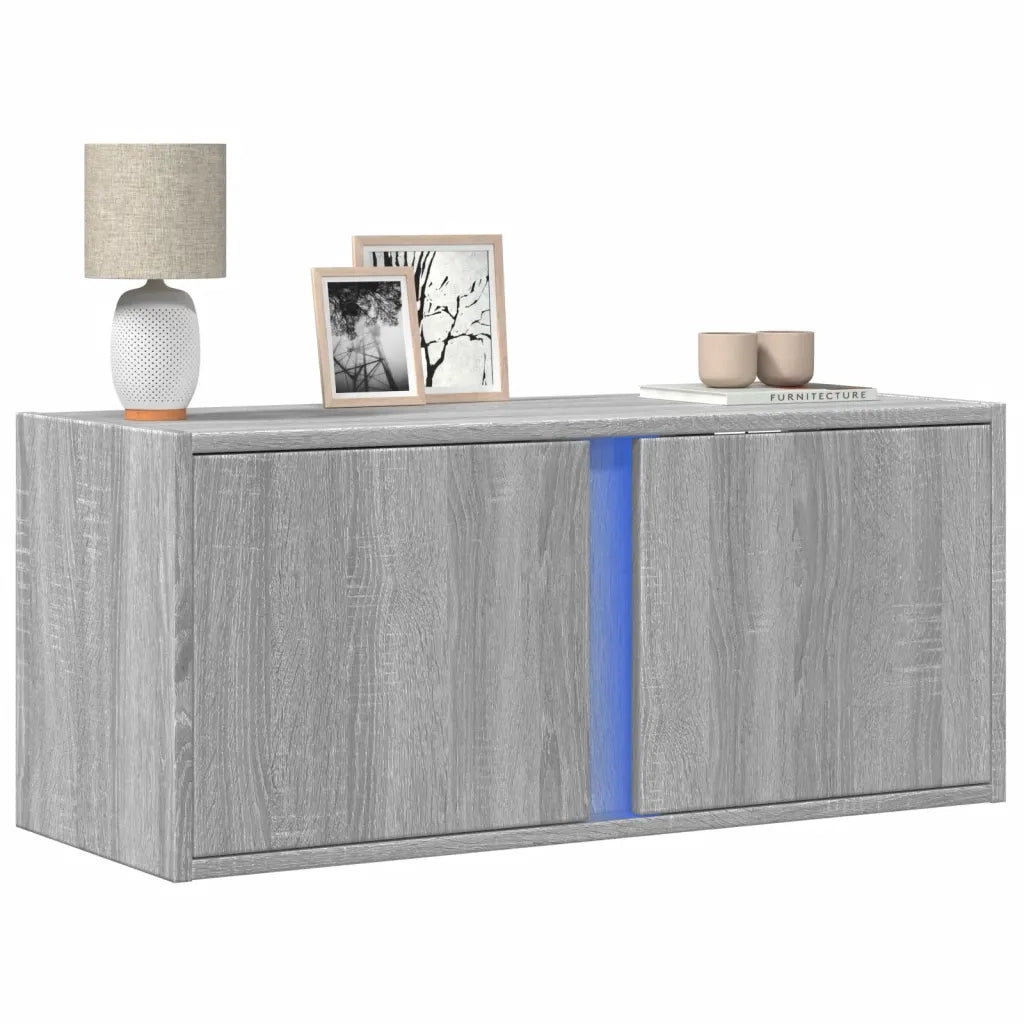 Mobile TV a Parete con Luci LED Grigio Sonoma 80x31x35 cm