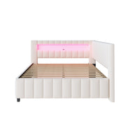 Letto imbottito matrimoniale 140×200 cm con LED; USB e testiera; senza materasso; velluto; beige