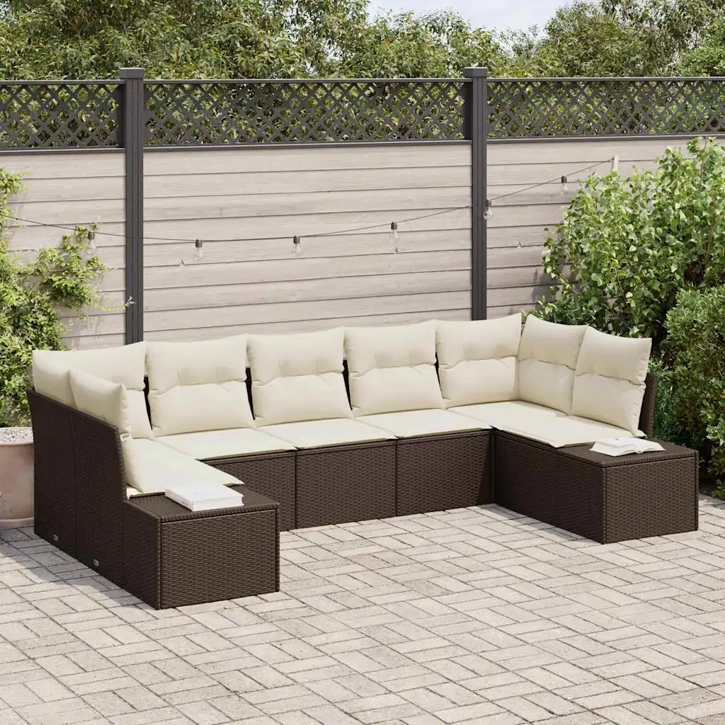 Set Divano da Giardino con cuscino 7 pcs Marrone polyrattan